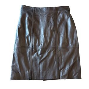 New Brooks Brothers Women's Genuine Leather Skirt Brown Quiet Luxury Preppy Sz 6